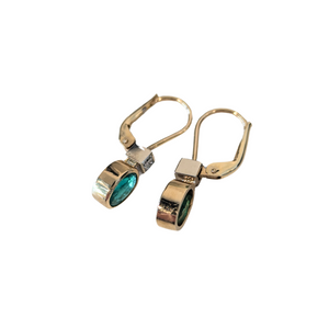 14k Yellow Gold Emerald and Diamond Leverback Earrings