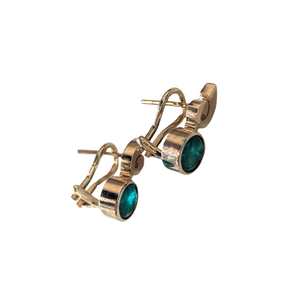 14k Yellow Gold Swirl Emerald Earrings with Omega Backings