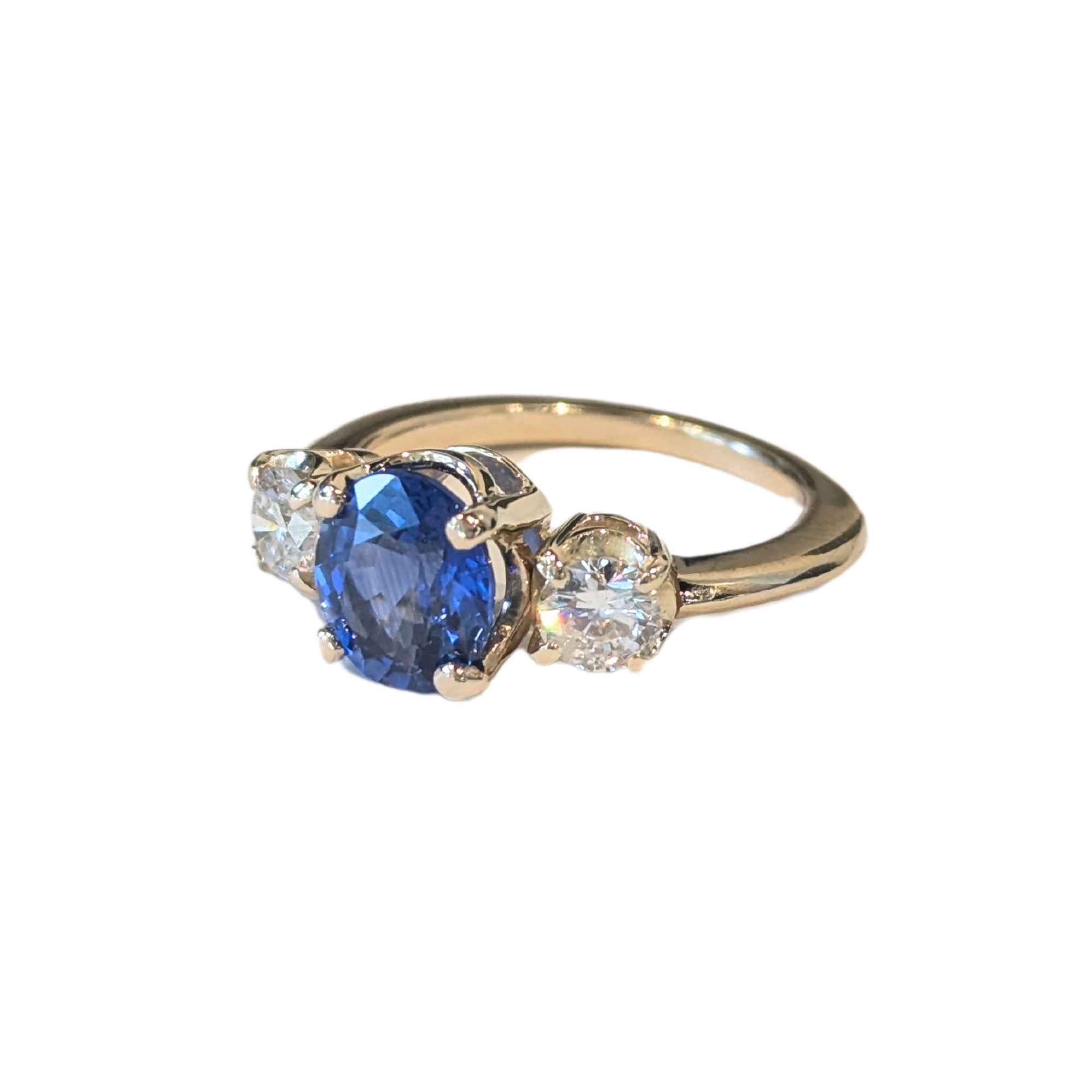 14k Yellow Gold Blue Sapphire & Diamond Trinity Ring