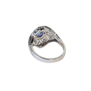 14K White Gold Filigree Sapphire & Diamond Ring