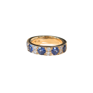 14K Yellow Gold Chunky Blue Sapphire & Diamond Bead-set Band