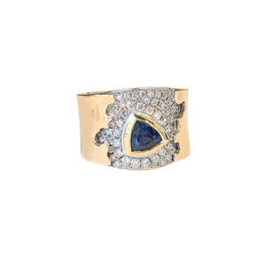 14K Yellow Gold Ultra-wide Blue Sapphire & Diamond Canyon Ring