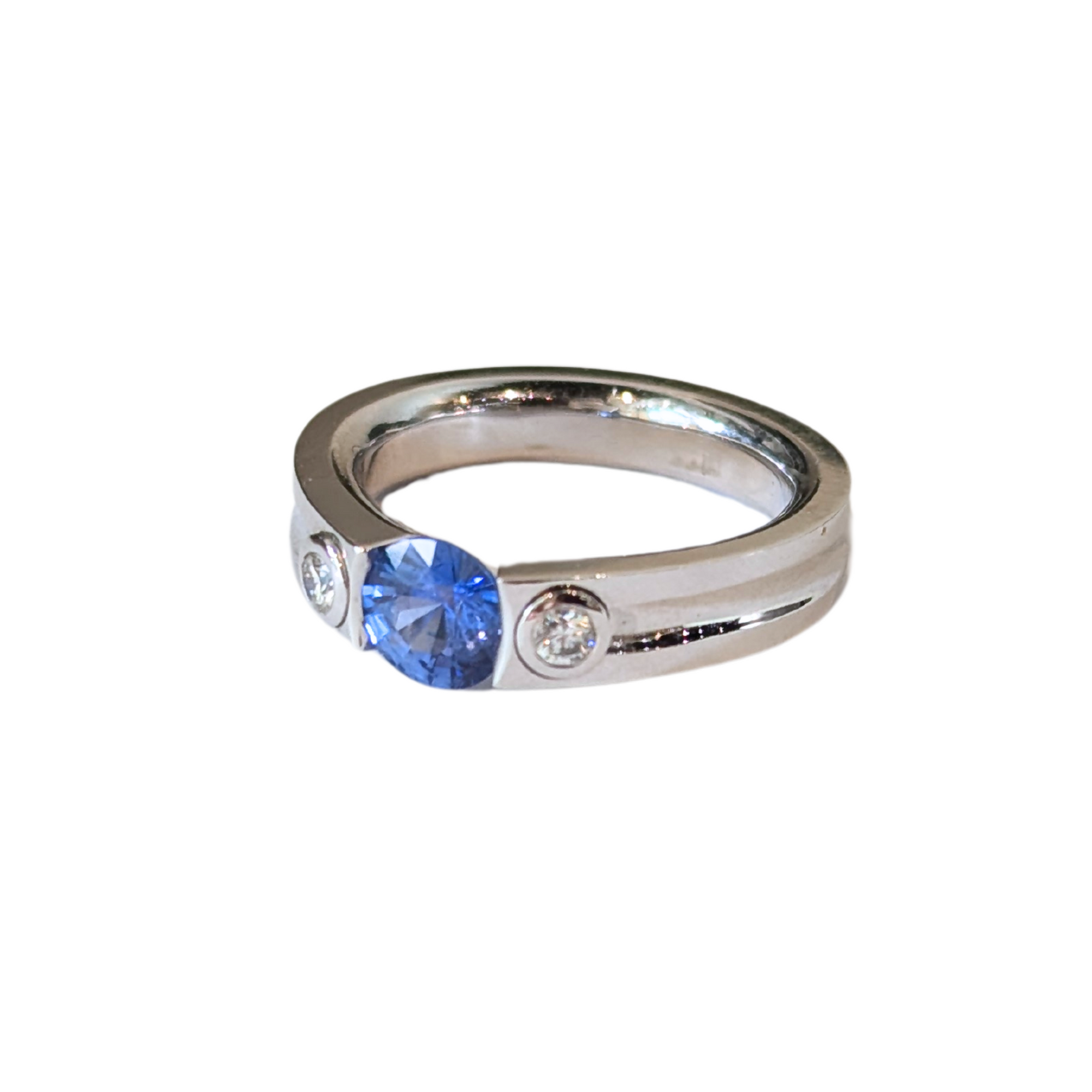 14k White Gold Blue Sapphire & Diamond Tension Ring