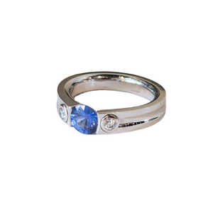 14k White Gold Blue Sapphire & Diamond Tension Ring