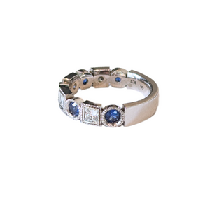 14k White Gold Milgrain Sapphire & Diamond Alternating Band