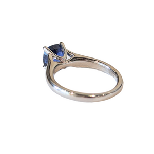 Platinum Blue Sapphire Cushion Solitaire Ring