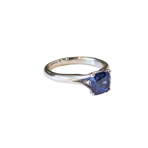 Platinum Blue Sapphire Cushion Solitaire Ring