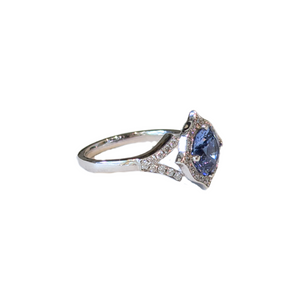 14k White Gold Cornflower Blue Fancy Halo Ring