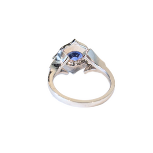 14k White Gold Cornflower Blue Fancy Halo Ring