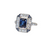 14k White Gold Vintage-Inspired Rectangle Halo Sapphire & Diamond Ring