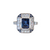 14k White Gold Vintage-Inspired Rectangle Halo Sapphire & Diamond Ring