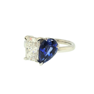 14K W/G Moi et Toi Sapphire and Lab Grown Diamond Ring