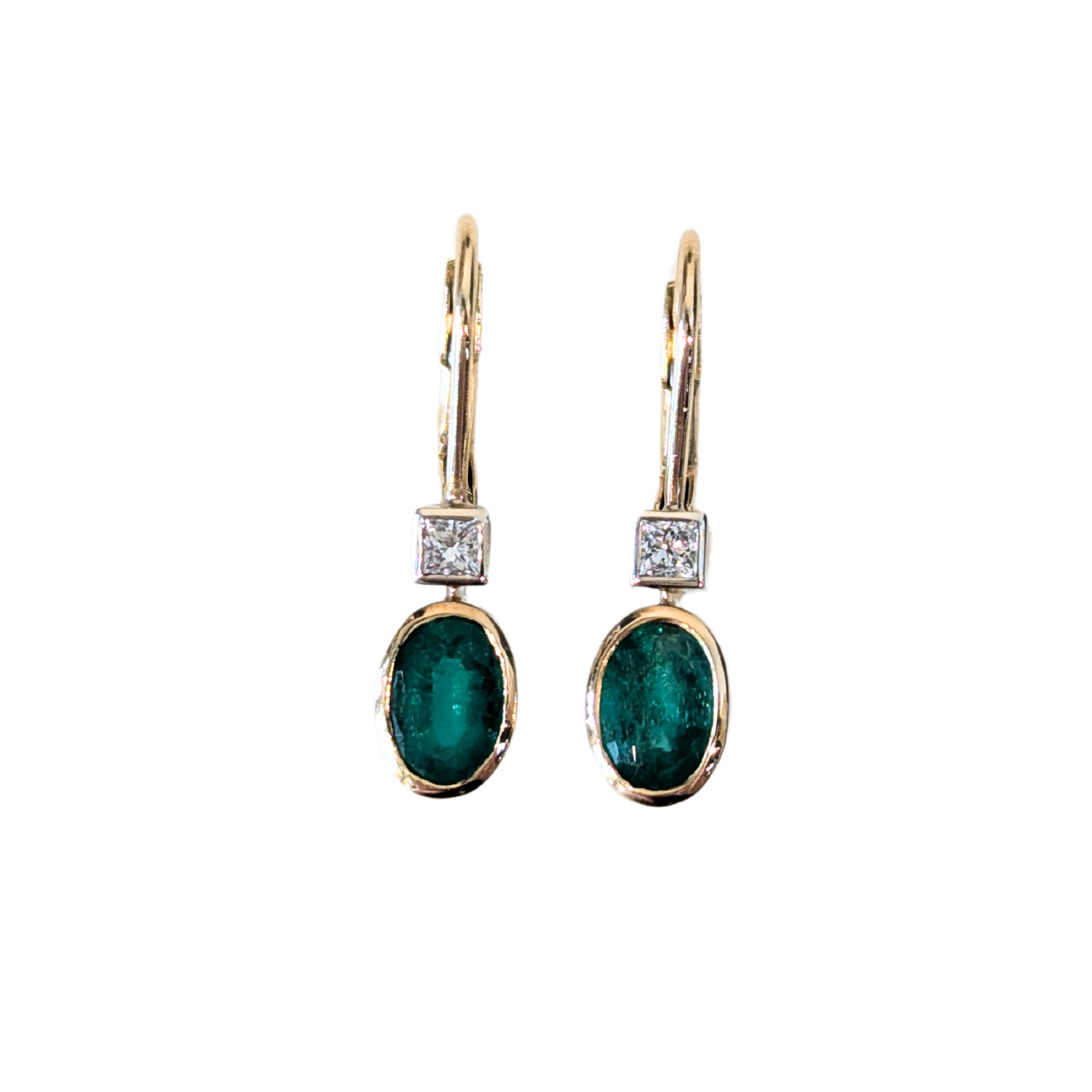 14k Yellow Gold Emerald and Diamond Leverback Earrings