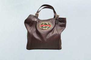 Gucci Large Dark Brown Leather Britt Tote Bag