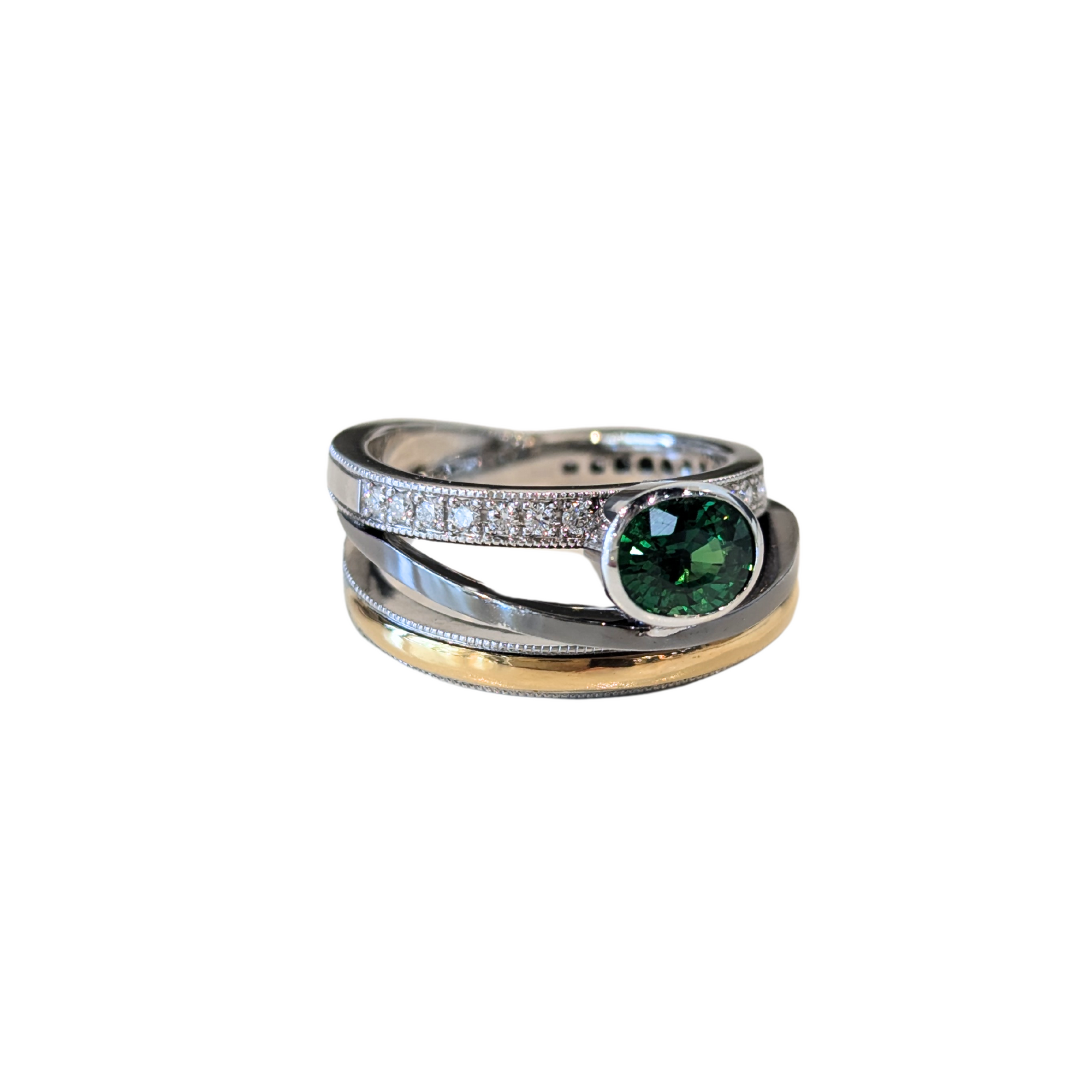 14k White & Yellow Gold Tsavorite Garnet Multi-Band Ring