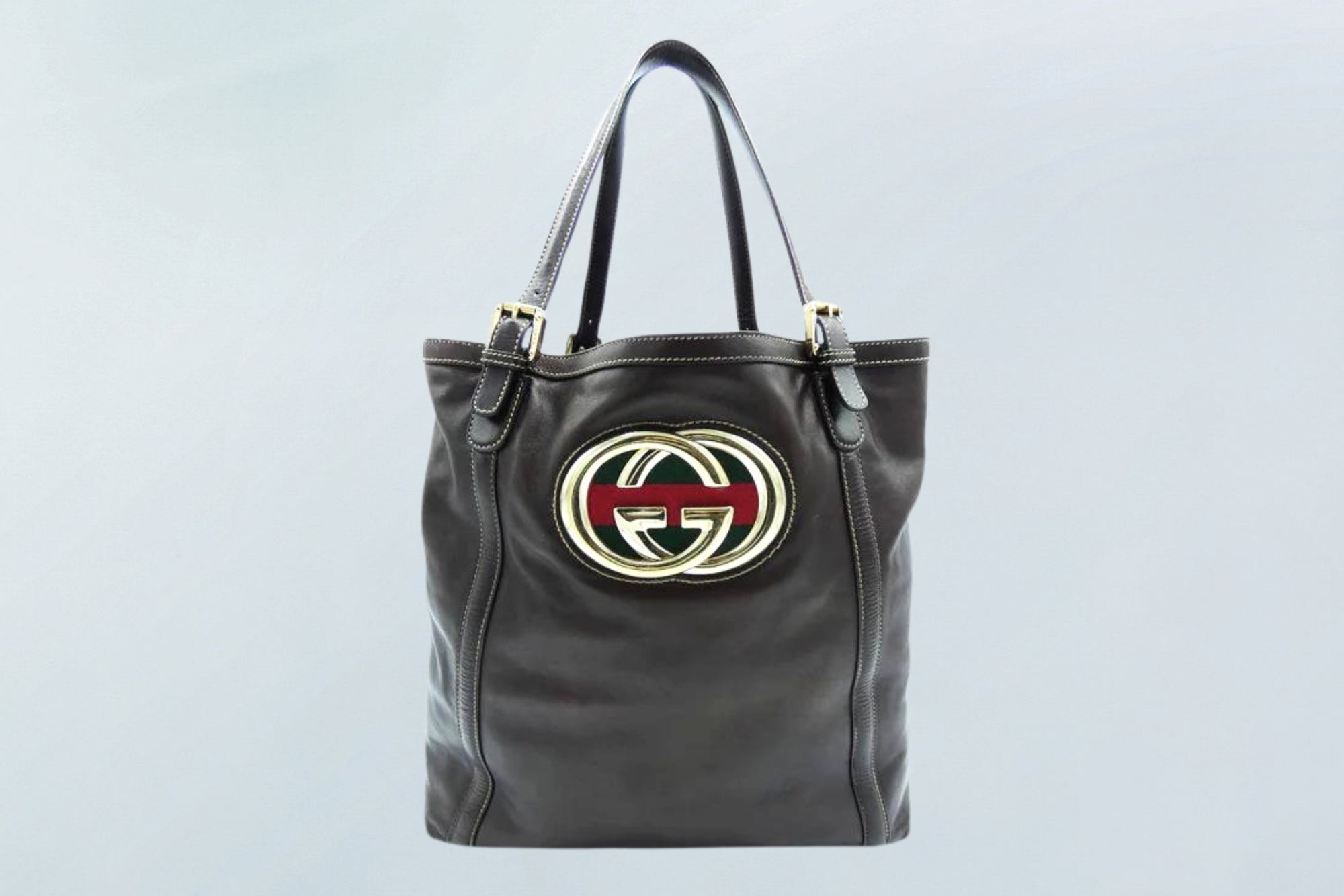 Gucci Large Dark Brown Leather Britt Tote Bag