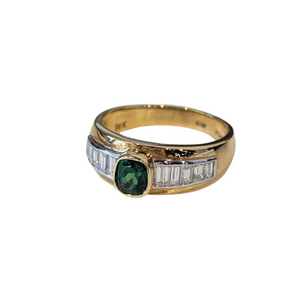 18k Yellow Gold & Platinum Tsavorite Garnet & Diamond Ring