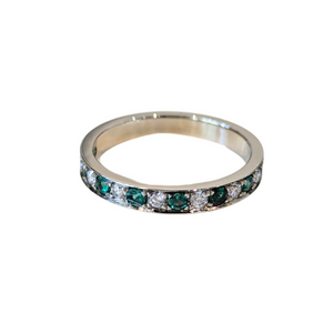 14k White Gold Emerald & Diamond Half-Eternity Band