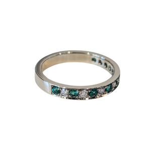 14k White Gold Emerald & Diamond Half-Eternity Band