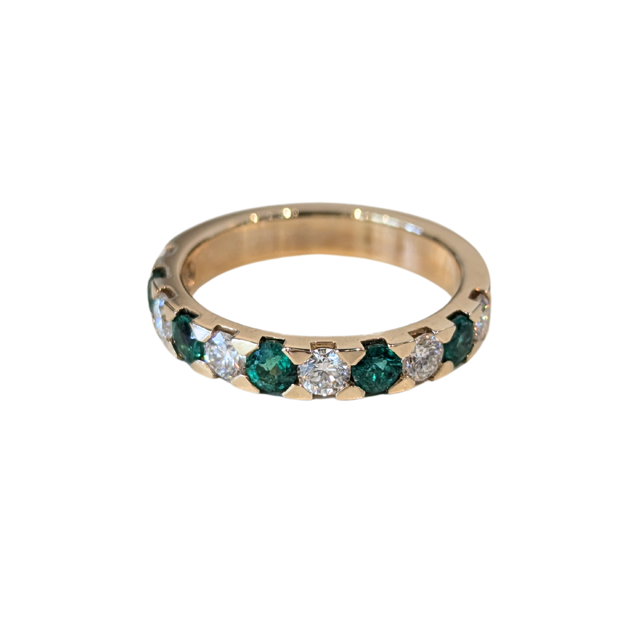 14k Yellow Gold Emerald & Diamond Open-Claw Band