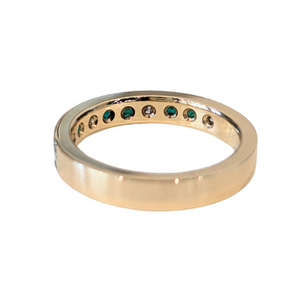 14k Yellow Gold Emerald & Diamond Half-Eternity Bead-set Band