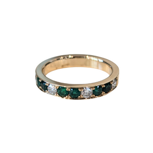 14k Yellow Gold Emerald & Diamond Half-Eternity Bead-set Band