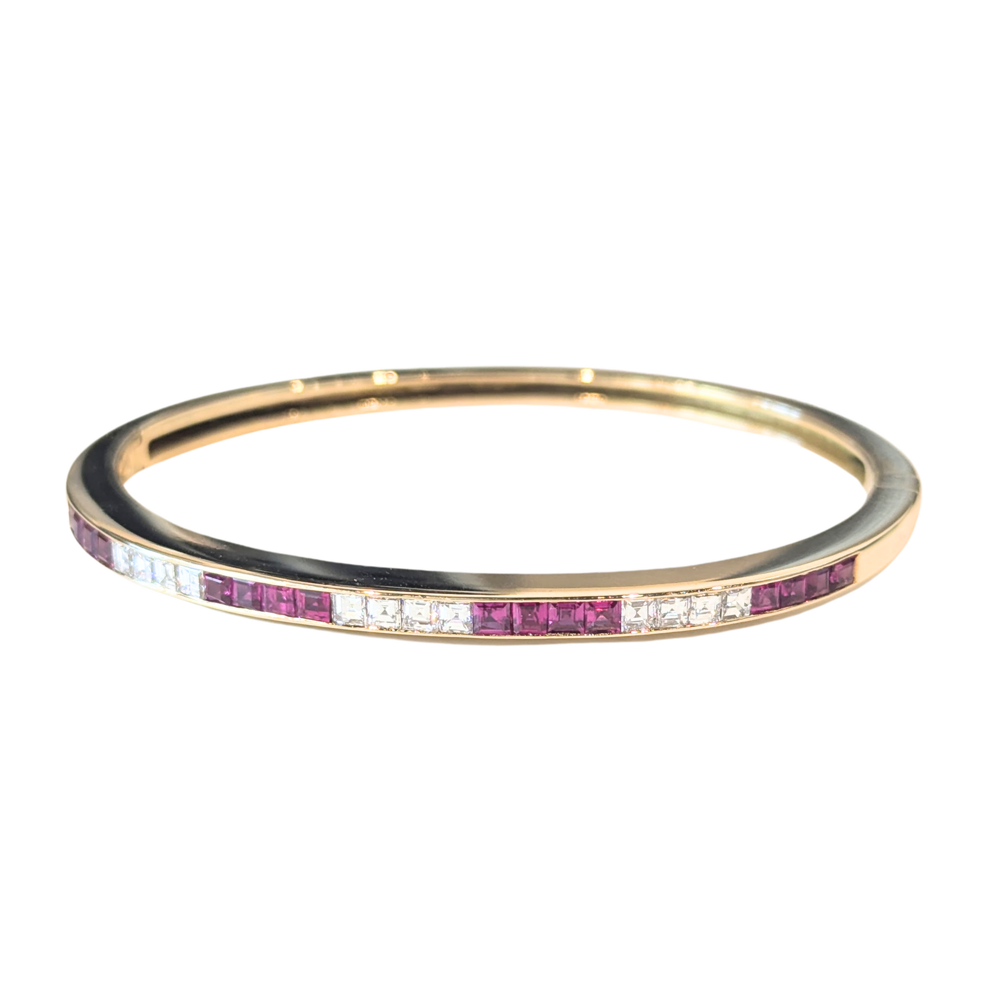 18k Yellow Gold Ruby & Diamond Hinged Bangle Bracelet