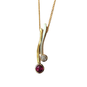 18k White & Yellow Gold Ruby & Diamond Bezel Set Pendant