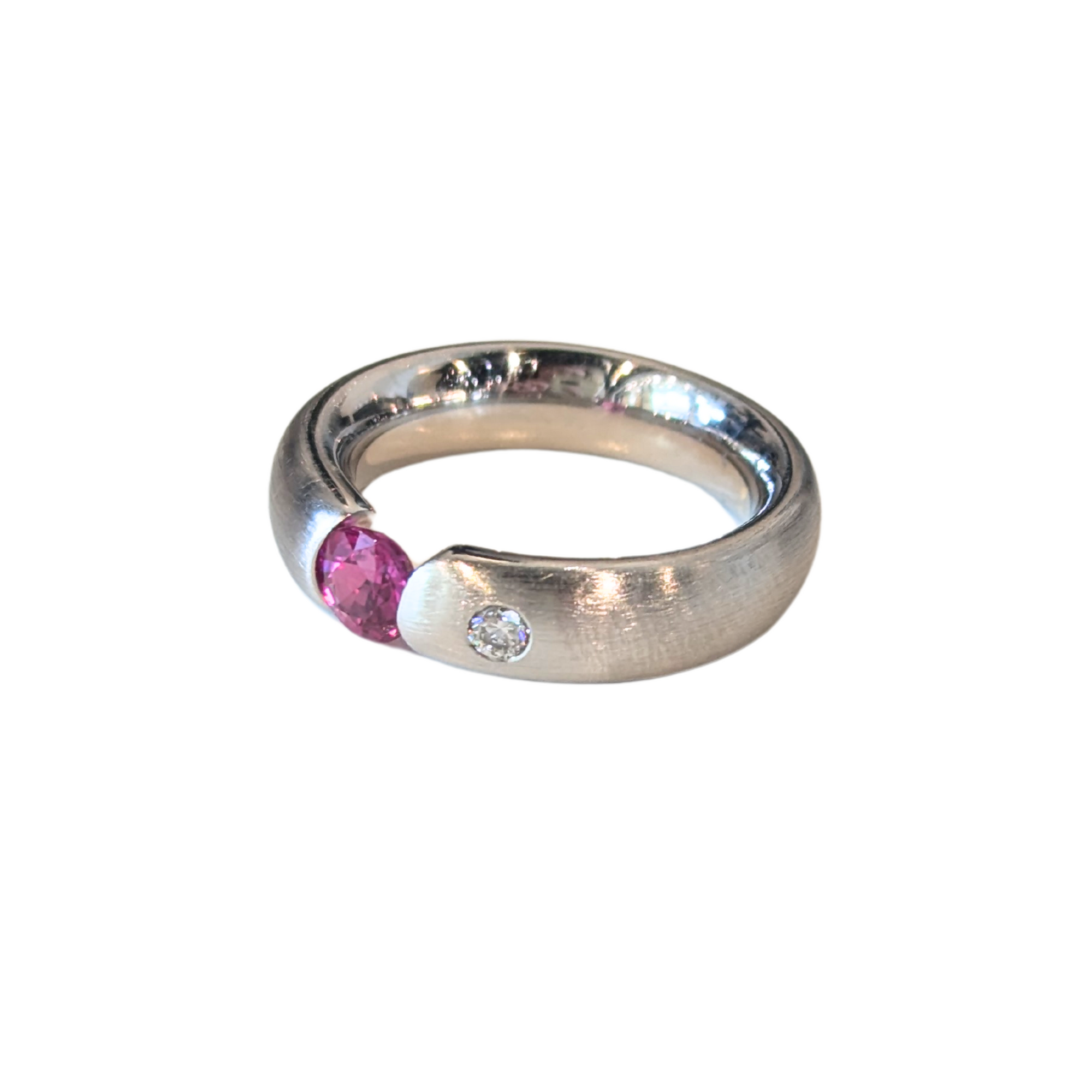 18k White Gold Pink Sapphire & Diamond Tension Ring