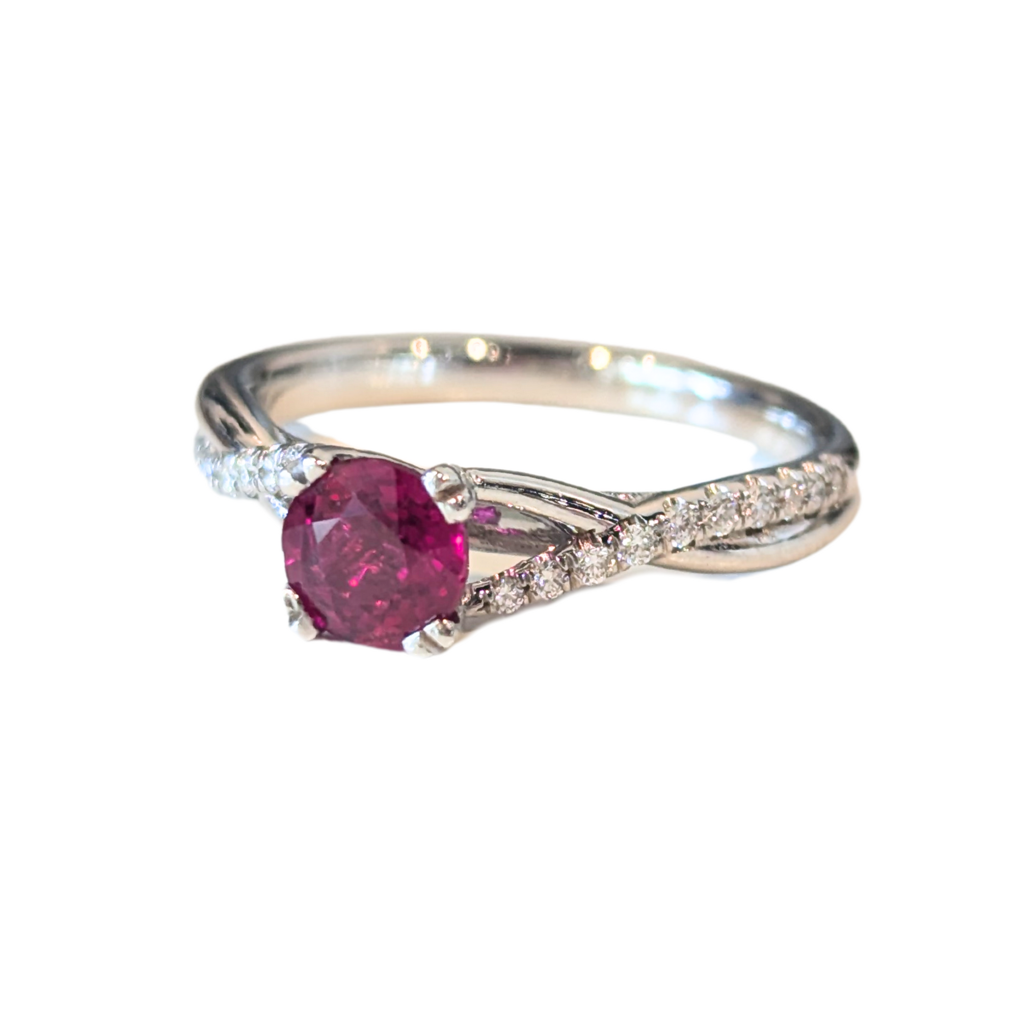 14k White Gold Ruby & Diamond Twist Engagement Ring