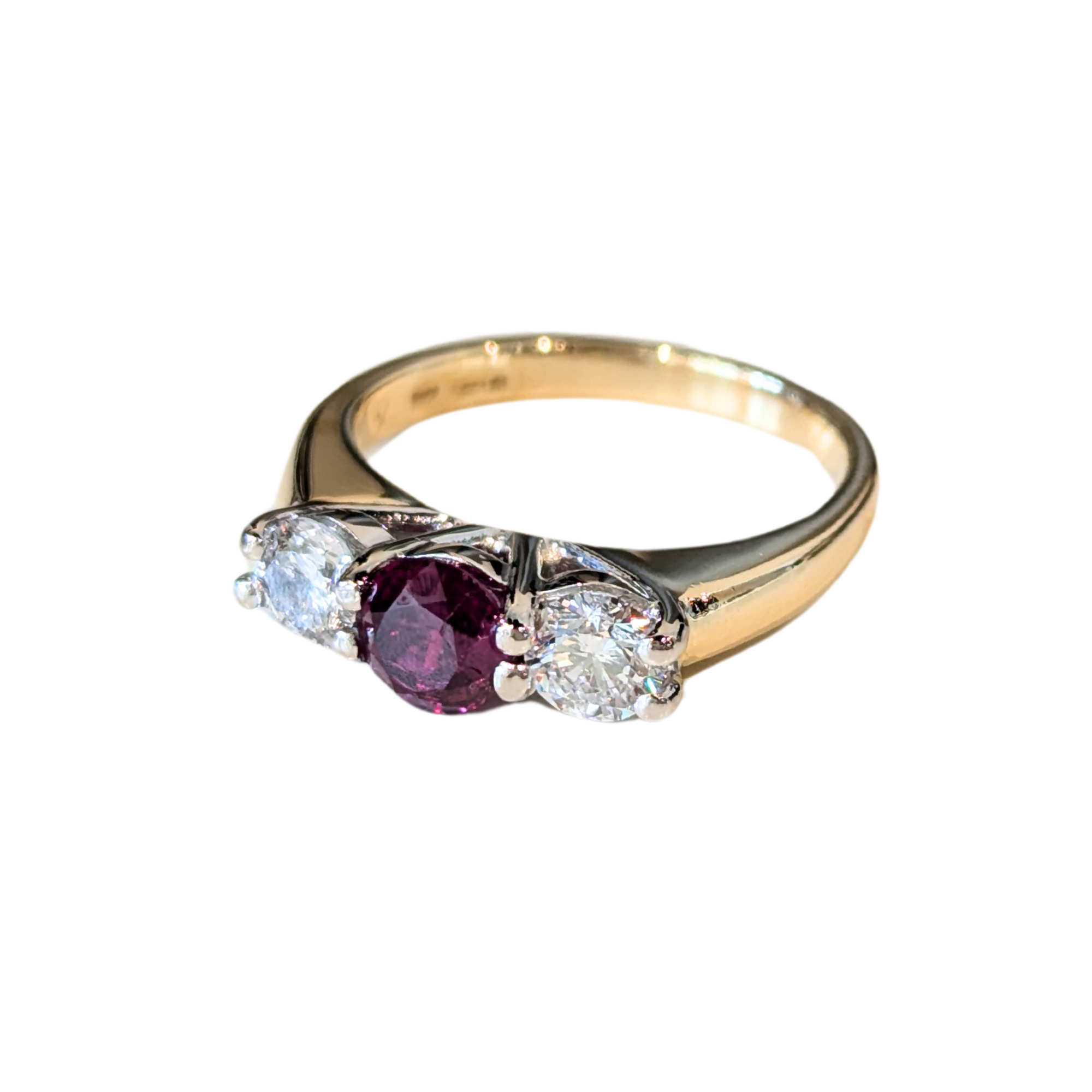 14k Yellow Gold Ruby & Diamond Three-Stone Ring