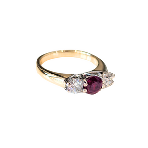 14k Yellow Gold Ruby & Diamond Three-Stone Ring