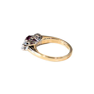 14k Yellow Gold Ruby & Diamond Three-Stone Ring