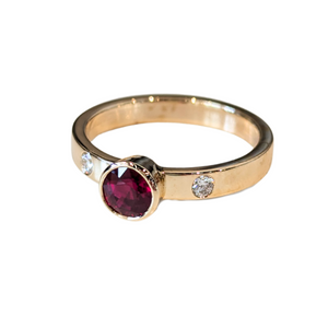 14k Yellow Gold Bezel Set Ruby & Diamond Ring