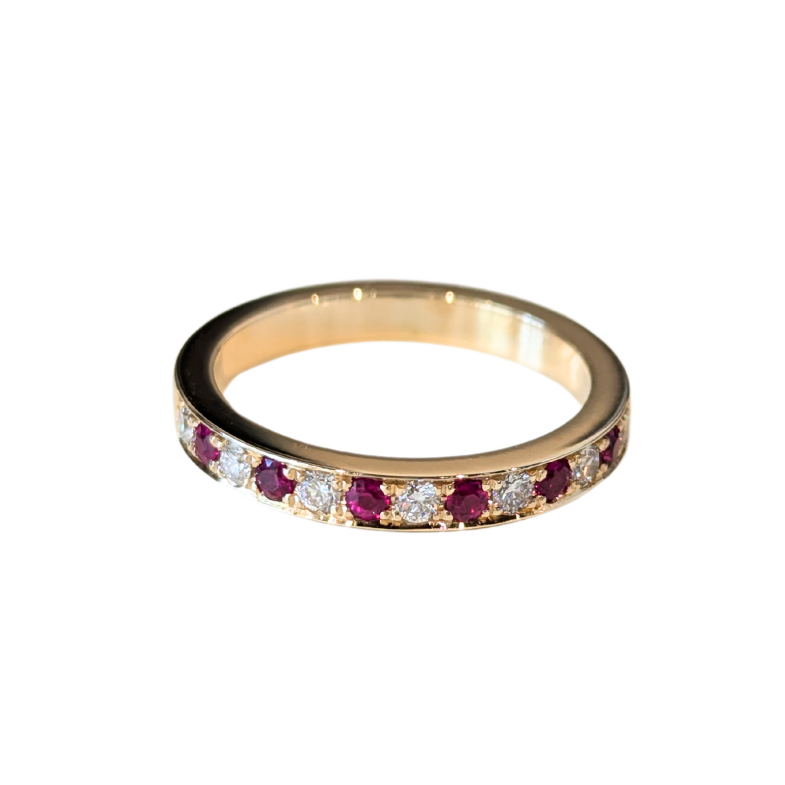 14k Yellow Gold Ruby & Diamond Bead-set Band