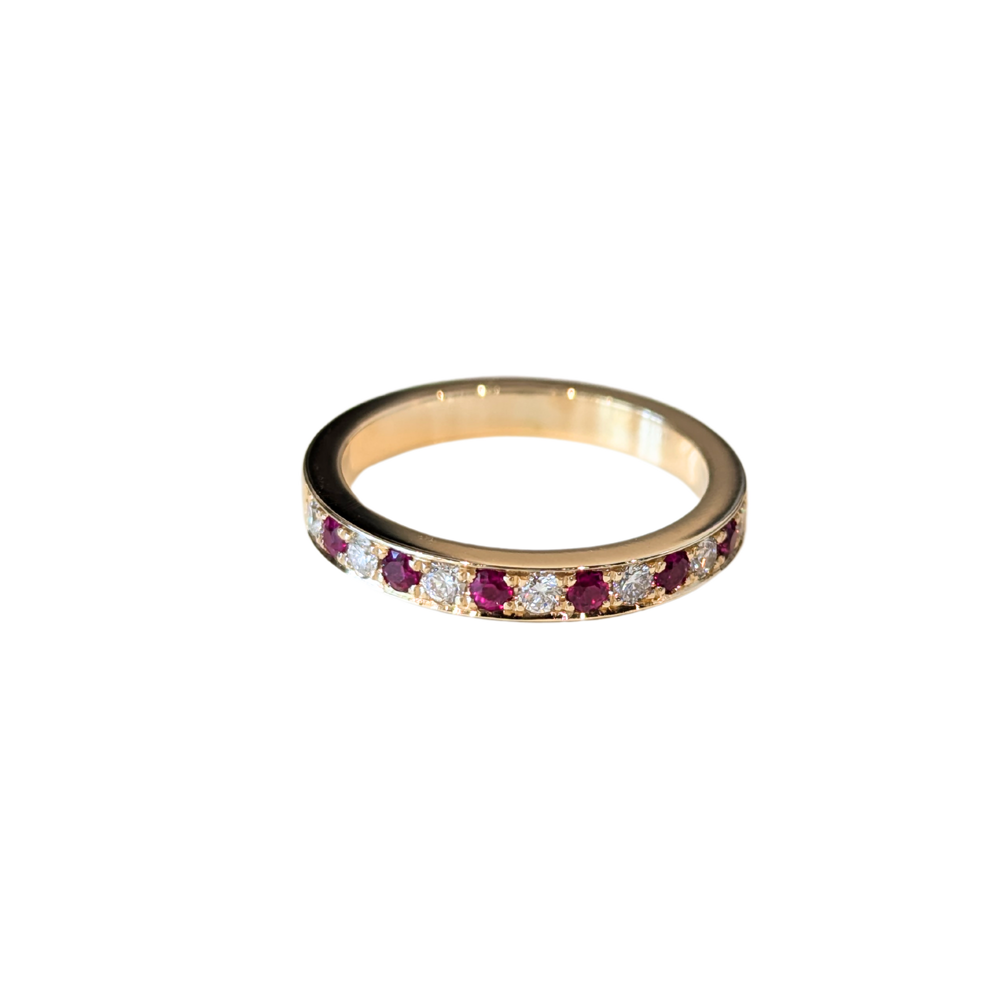 14k Yellow Gold Ruby & Diamond Bead-set Band