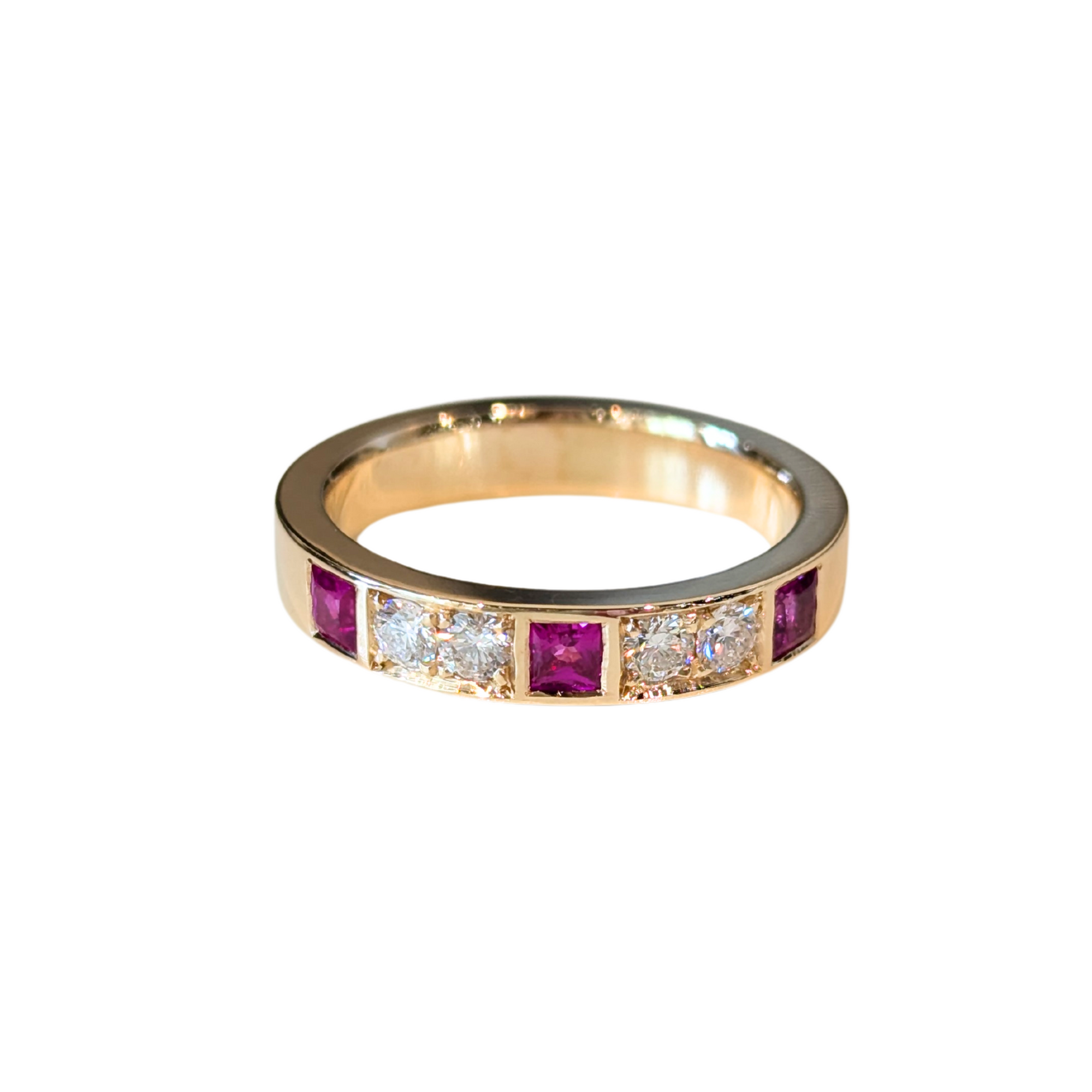 14k Yellow Gold Square Ruby & Diamond Band