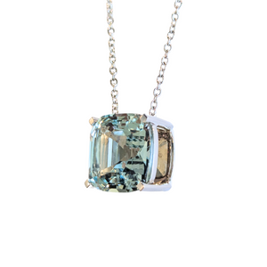 14k White Gold Square Aquamarine Basket Set Pendant