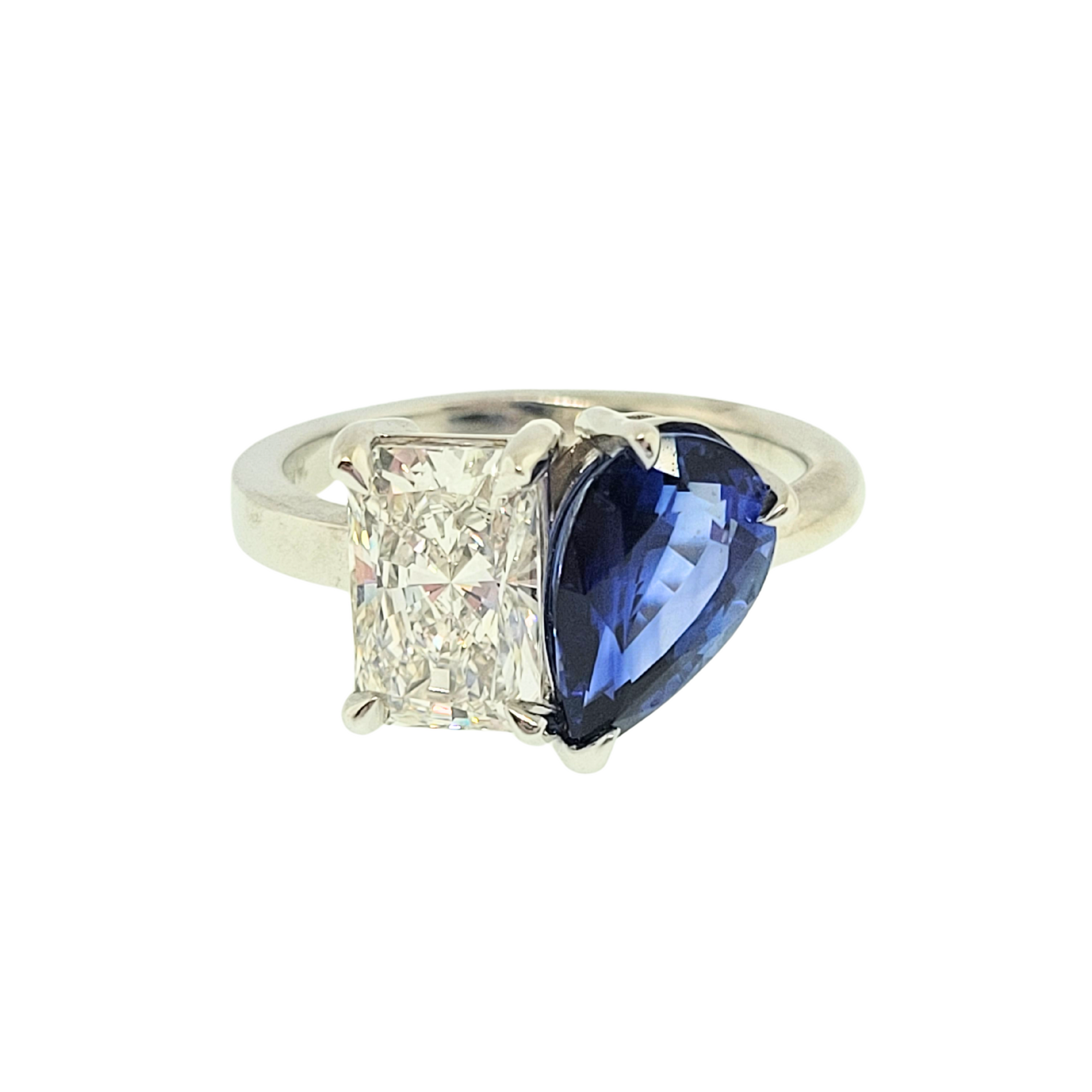 14K W/G Moi et Toi Sapphire and Lab Grown Diamond Ring