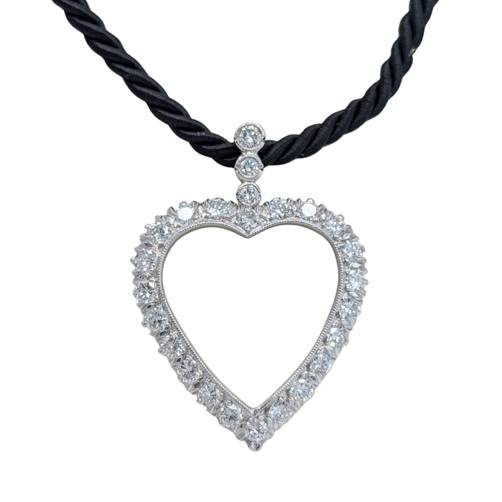 14k White Gold Romantic 'Anniversary' Diamond Heart Pendant