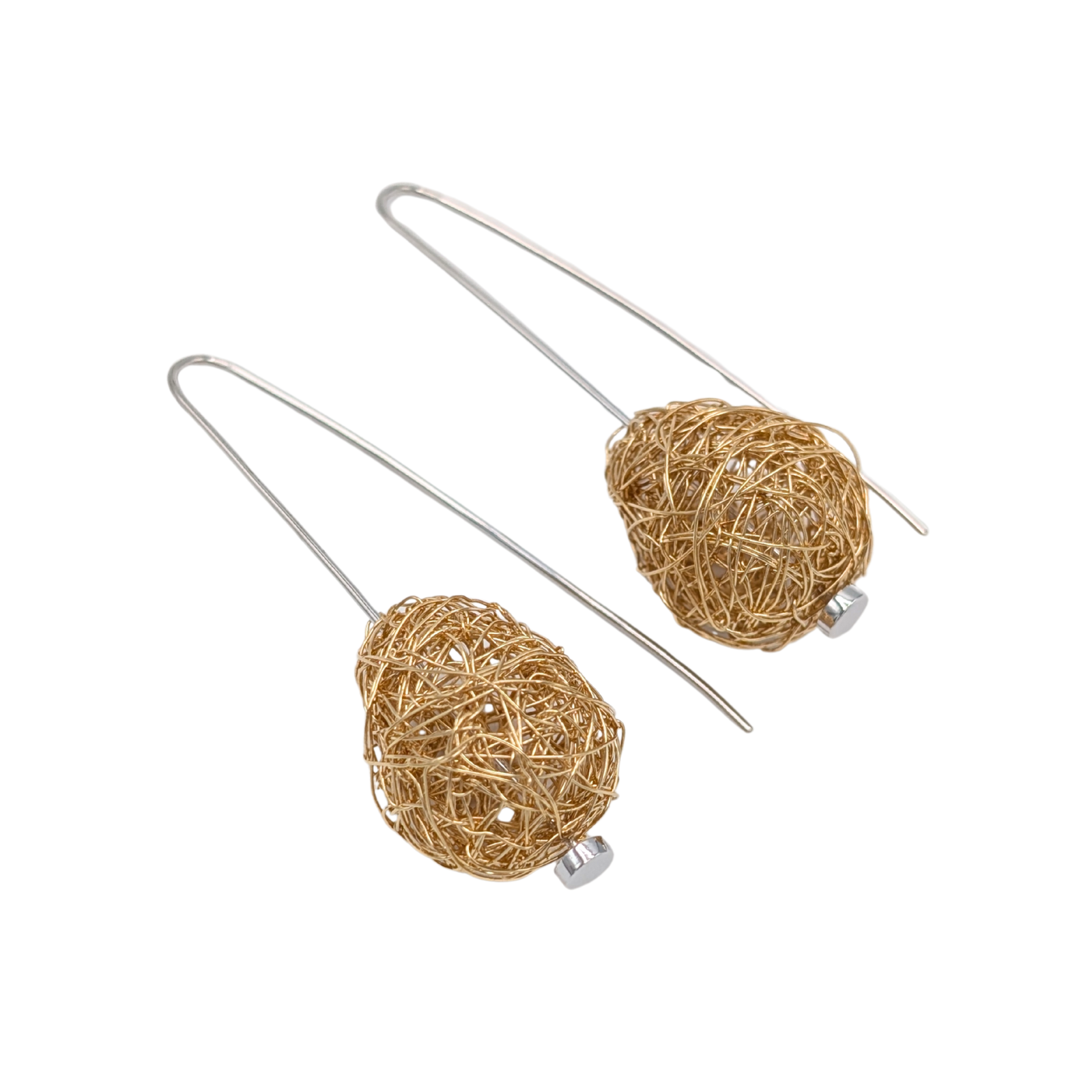 18k Yellow/White Gold Bee-Hive Wire-Wrap Earrings