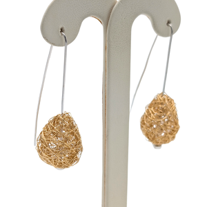 18k Yellow/White Gold Bee-Hive Wire-Wrap Earrings