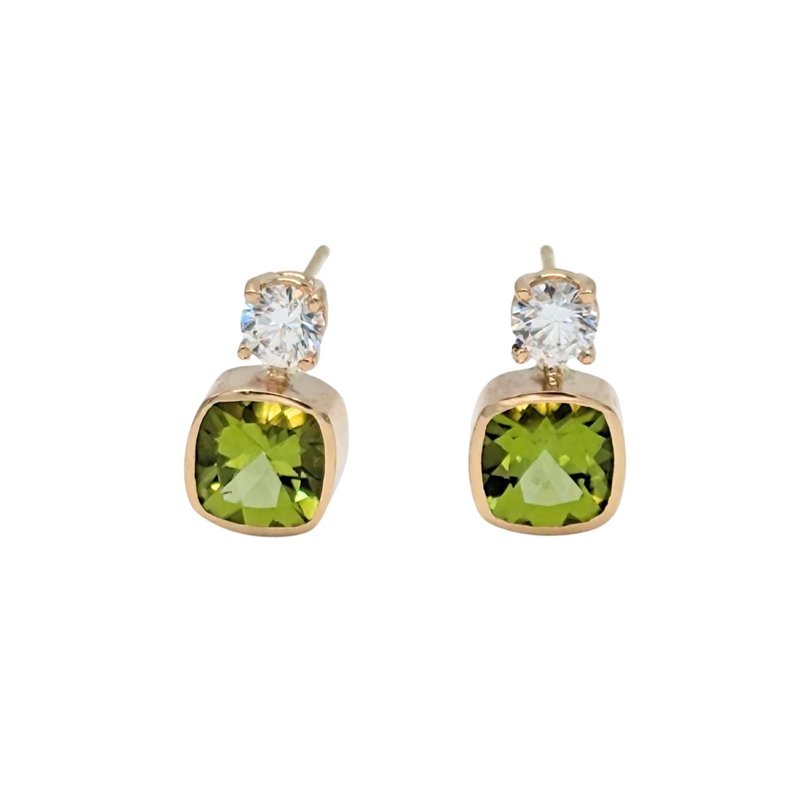 14k Yellow Gold Peridot & Diamond Two-Stone Earrings