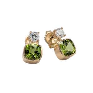 14k Yellow Gold Peridot & Diamond Two-Stone Earrings
