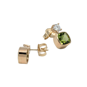 14k Yellow Gold Peridot & Diamond Two-Stone Earrings