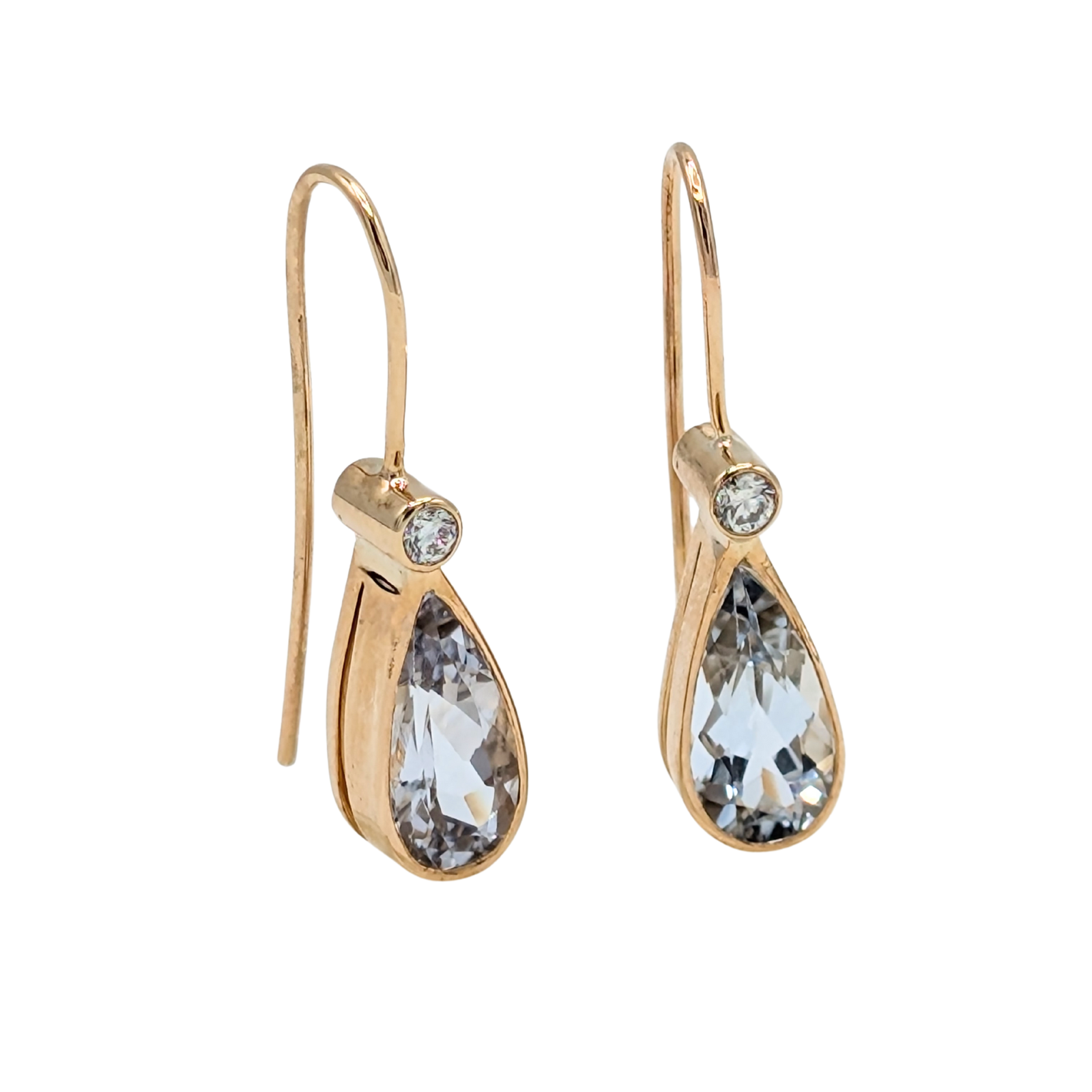 14k Yellow Gold Aquamarine Tear-Drop Earrings with Diamond Accents