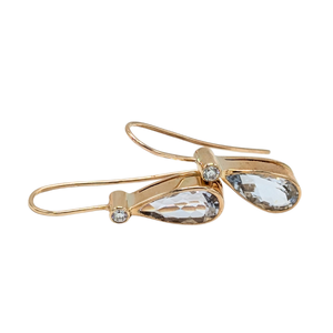 14k Yellow Gold Aquamarine Tear-Drop Earrings with Diamond Accents