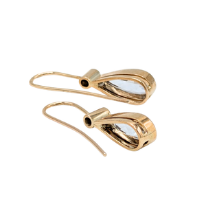 14k Yellow Gold Aquamarine Tear-Drop Earrings with Diamond Accents