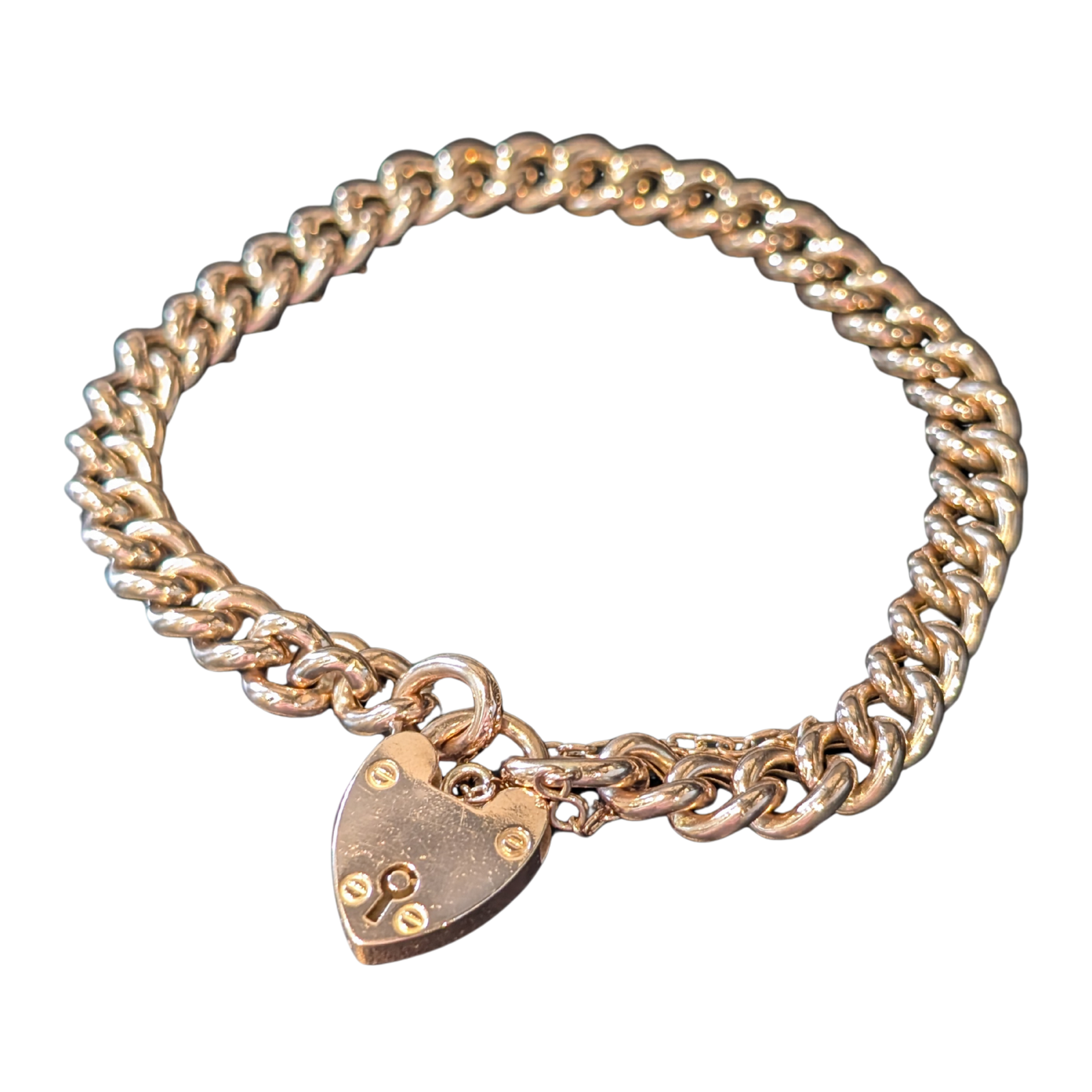 Vintage 9k British Heart Padlock Chain Bracelet