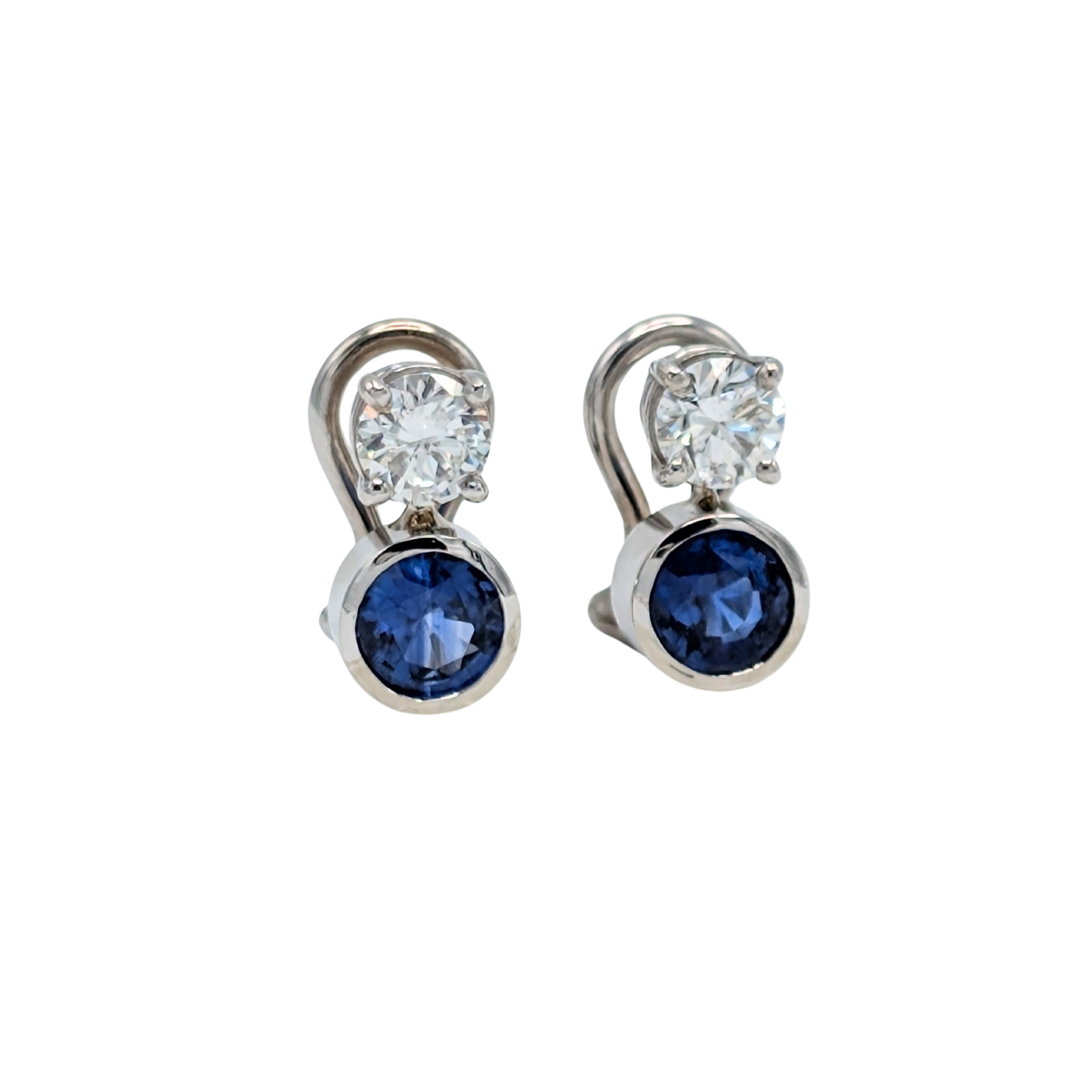 14k White Gold Sapphire & Diamond Two-Stone Earrings